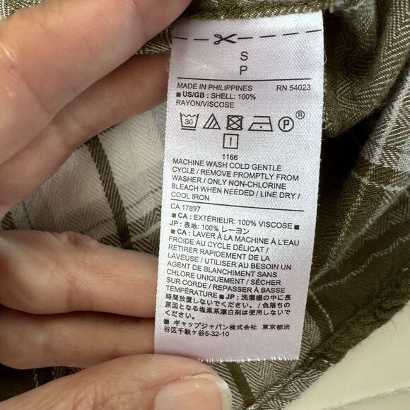 Banana Republic Factory Green/White Plaid Boyfriend Fit Button Down Pocket Small - Picture 10 of 11